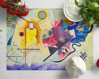 Kandinsky - Jeane Rouge Bleu Tempered Glass Chopping Board, Glass Placemat Kitchen Decor, Glass Cutting Board Gift For Him And Her.