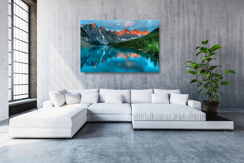 Large Framed Landscape Print Wall Decor Canada Mountain Lake Canvas Wall Art Aesthetic Room Decor Poster Print For Office And Home Decor.