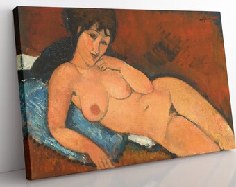 Modigliani Akt auf blauem Kissen mit Keilrahmen