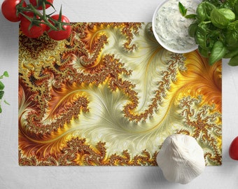 Planche à découper en verre trempé art abstrait fractal : décoration de cuisine bohème