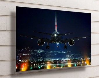 Night Flight Airplane Aluminium Wall Art: Large Metal Print