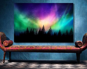 Aurora Borealis Print: Forest Landscape Wall Art