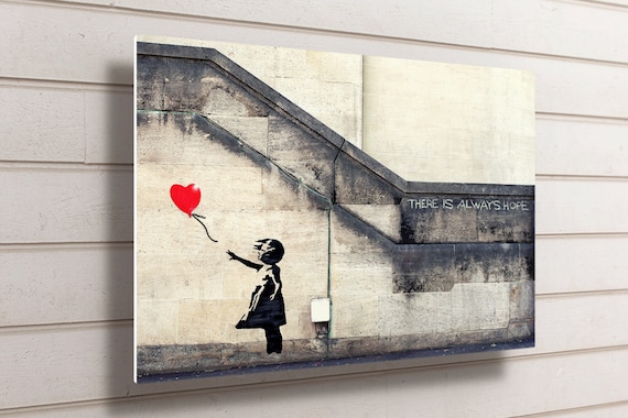 Banksy Girl With Balloon Art: Large Waterproof Aluminum Metal