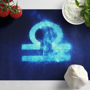 Libra Zodiac Tempered Glass Chopping Board, Libra Horoscope Placemat Aesthetic Kitchen Decor, Glass Cutting Board Housewarming Gift.