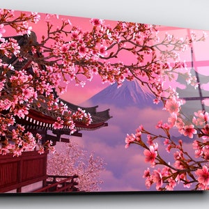 Cherry Blossom Mount Fuji Acrylic Glass Wall Art: Japan Floral