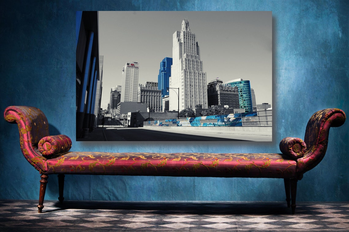Kansas City Missouri Skyline Canvas Wall Art Framed Kansas Etsy