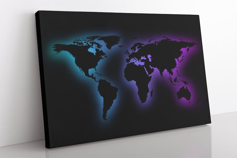 Large Framed Landscape Print Wall Decor Aesthetic Room Decor Poster Print Modern Wall Art Home Decor. Black World Map Canvas Wall Art