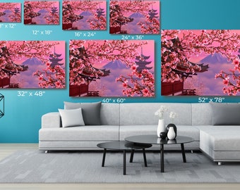 Japanese Canvas Wall Art - Blooming Cherry Trees & Mount Fuji Landscape Painting, 24x36 Inches, Framed Ready To Hang - View #2