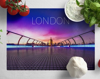 Planche à découper en verre trempé London Skyline, décoration de cuisine Cityscape