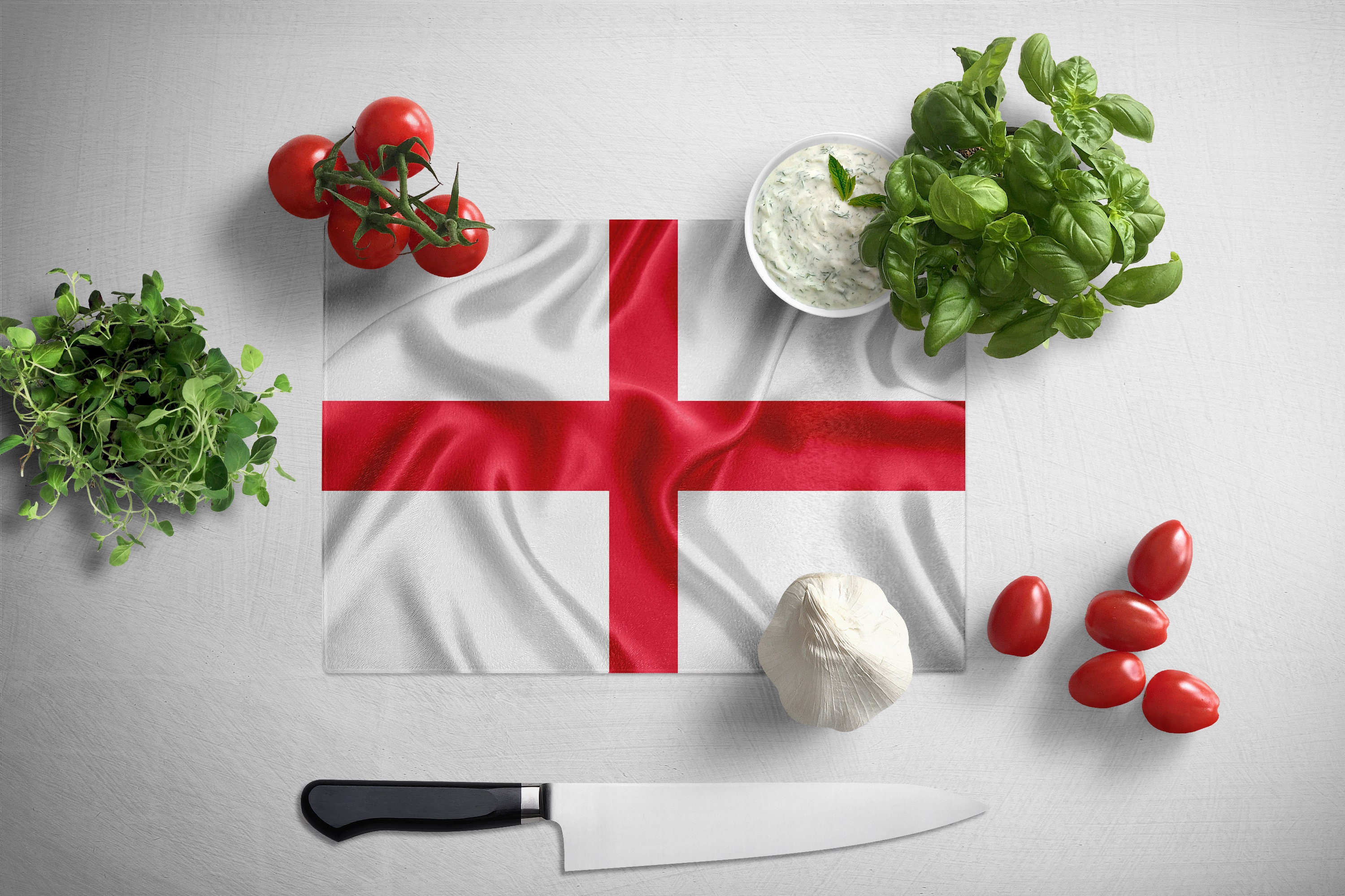Tabla de cortar de vidrio templado con la bandera de Inglaterra, decoración inglesa - España Tabla de cortar de vidrio templado con la bandera de Inglaterra, decoración inglesa - España