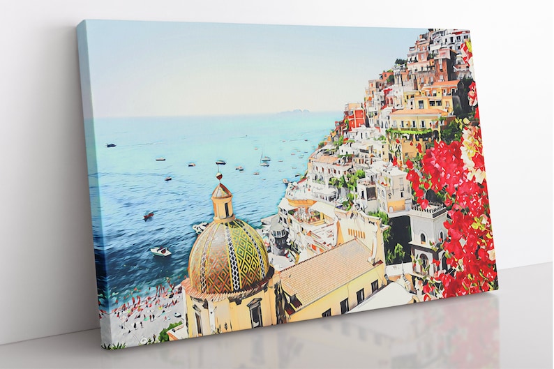 Positano Amalfi Coast Canvas Wall Art Framed Landscape Oil Etsy UK