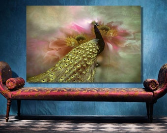 Framed Peacock Reproduction Print, Aesthetic Wall Decor