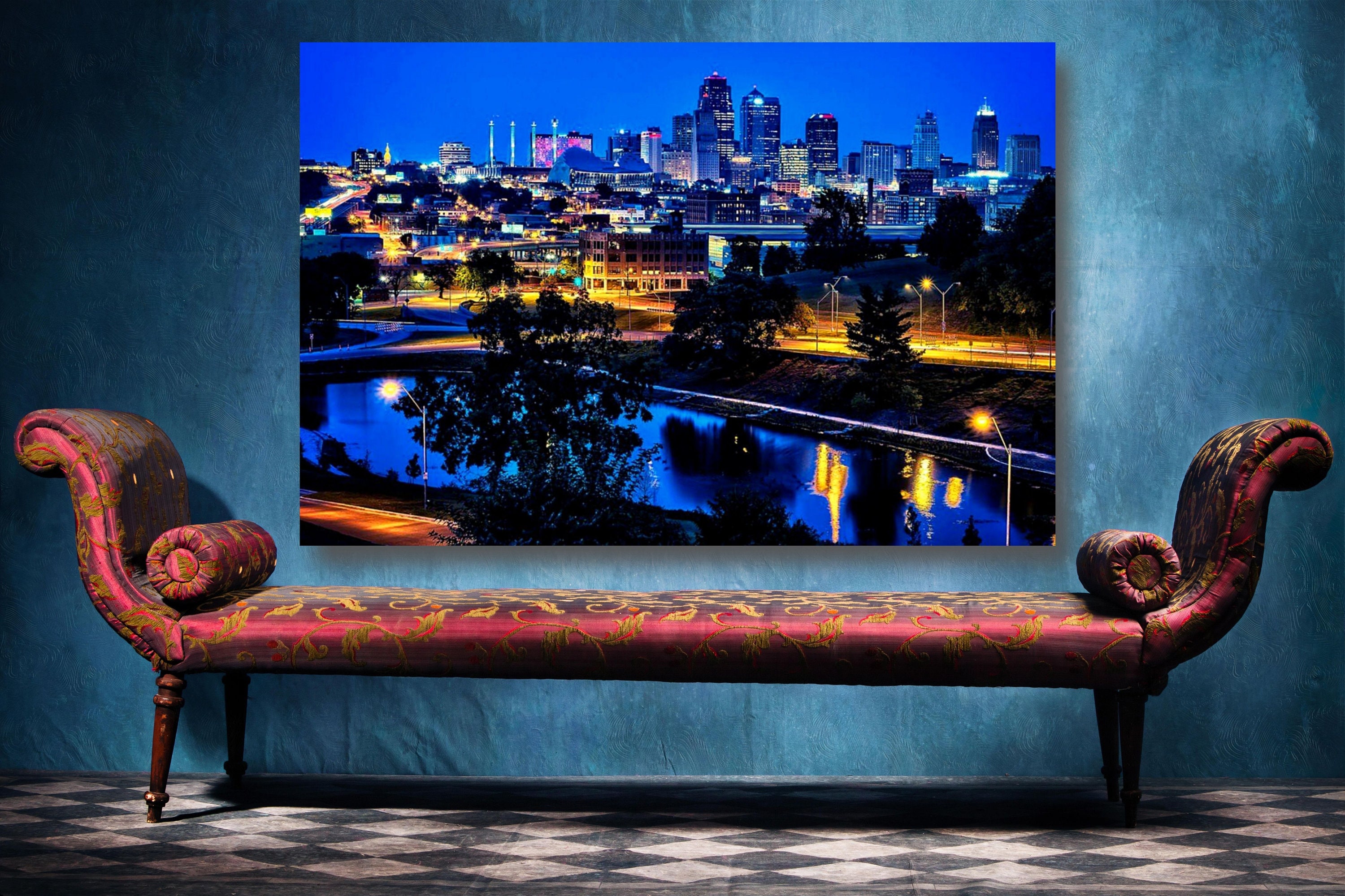 Kansas City Missouri Skyline Canvas Wall Art Framed Kansas Etsy