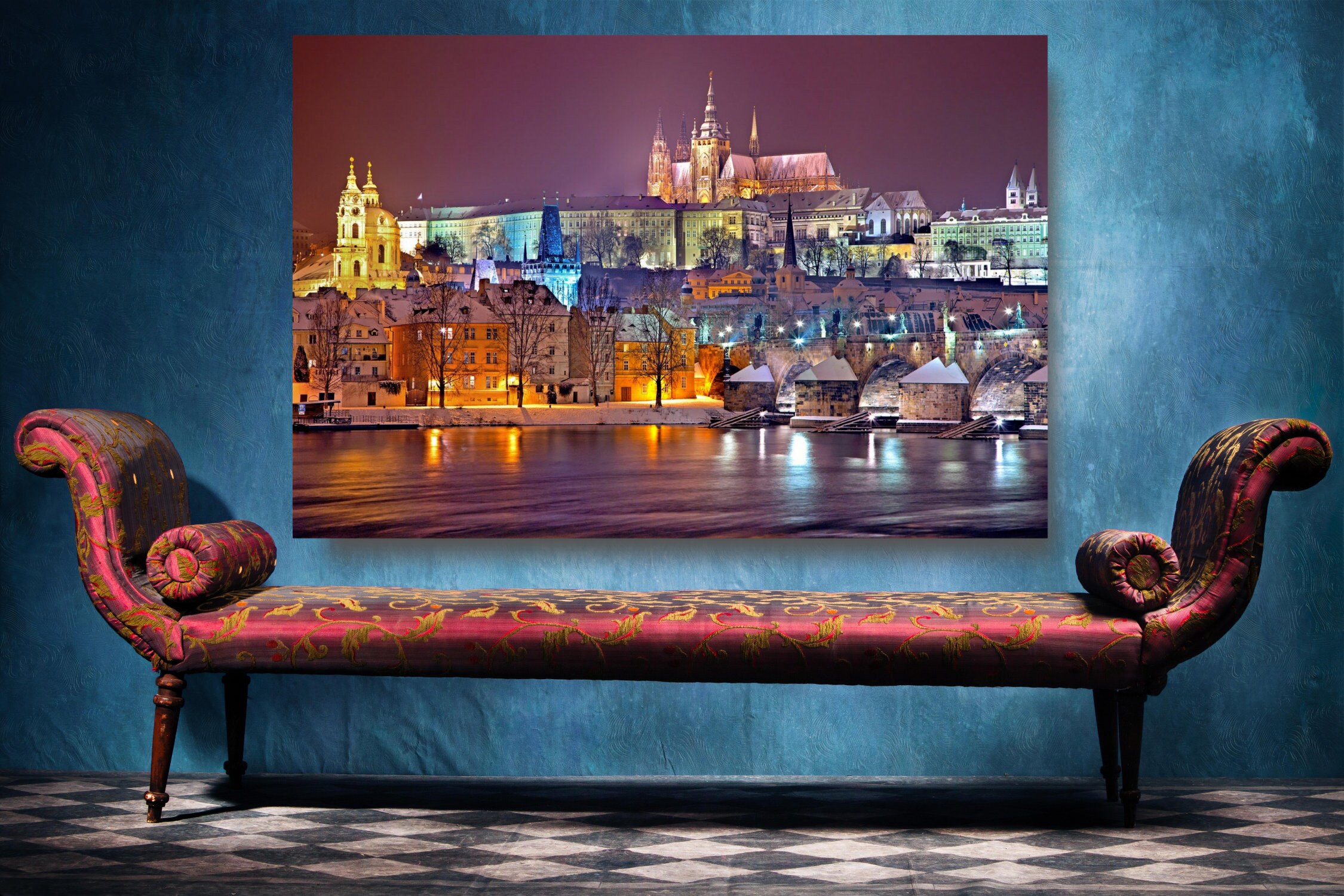 Prague City Skyline Canvas Wall Art Large Framed Prague Print Etsy