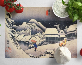 Planche à découper en verre trempé neige profonde Hiroshige - Set de table de cuisine esthétique