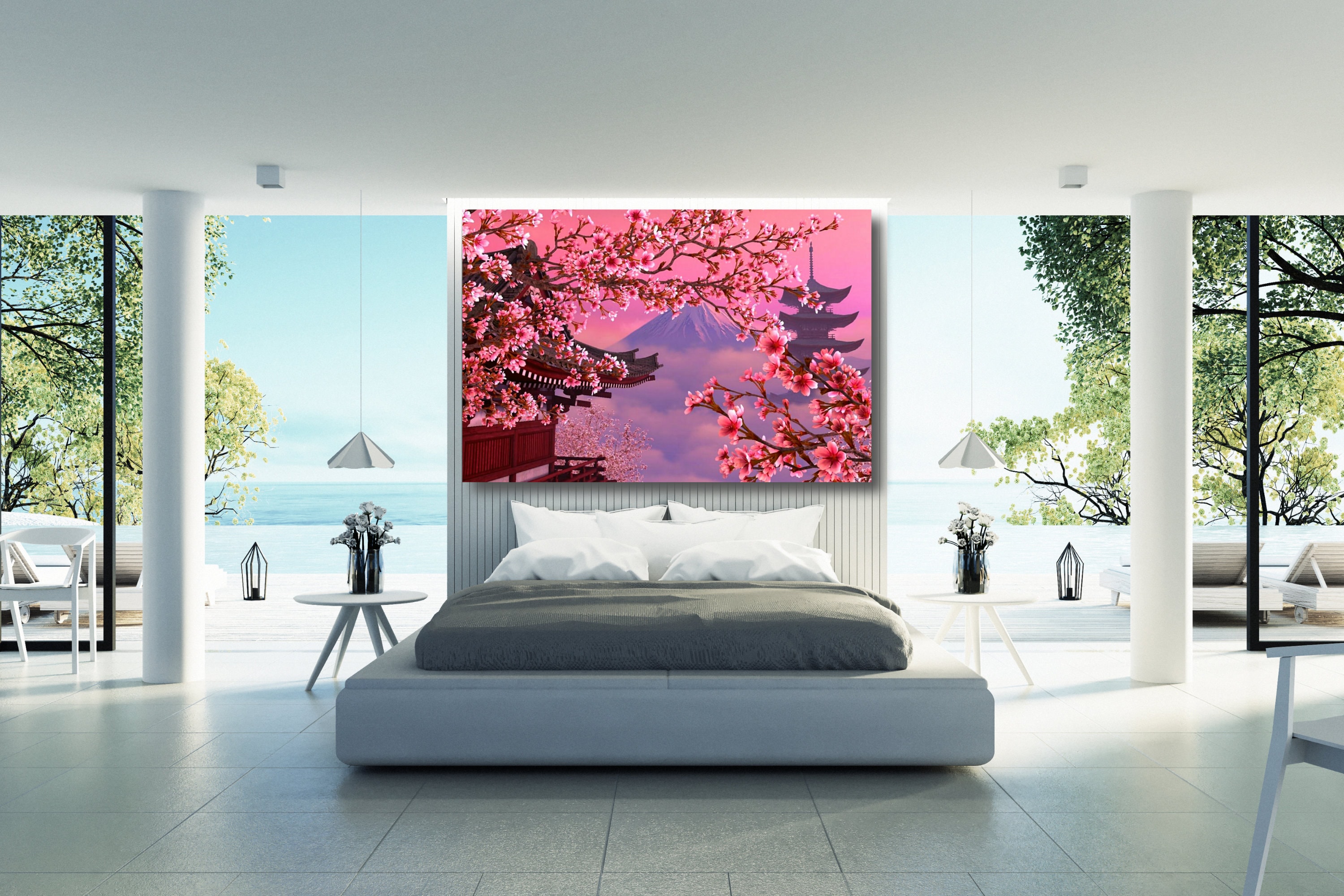 Mount Fuji Cherry Blossom Print: Japanese Landscape Wall Art