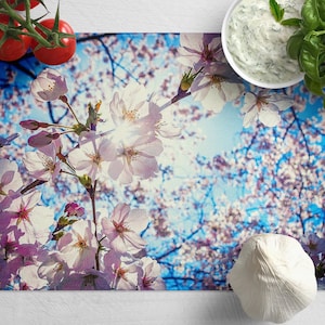 Cherry Blossom Tempered Glass Cutting Board: Floral Kitchen Decor