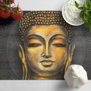 Buddha Tempered Glass Chopping Board, Buddha Placemat Aesthetic Kitchen Decor, Glass Cutting Board Housewarming Gift For Him And Her.