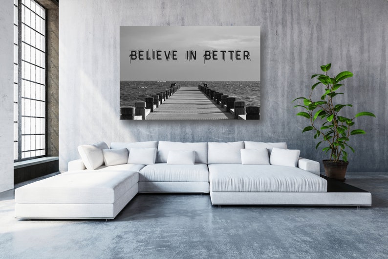 Large Framed Landscape Print Wall Decor Aesthetic Room Decor Poster Print For Home. Believe In Better Inspirational Quotes Wall Art Canvas