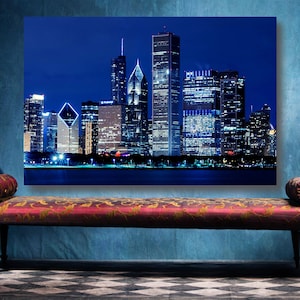Chicago Illinois Cityscape Wall Art, Large Unframed Chicago Skyline Poster Print Home Decor Wall Art, Chicago Modern Art Wall Decor.