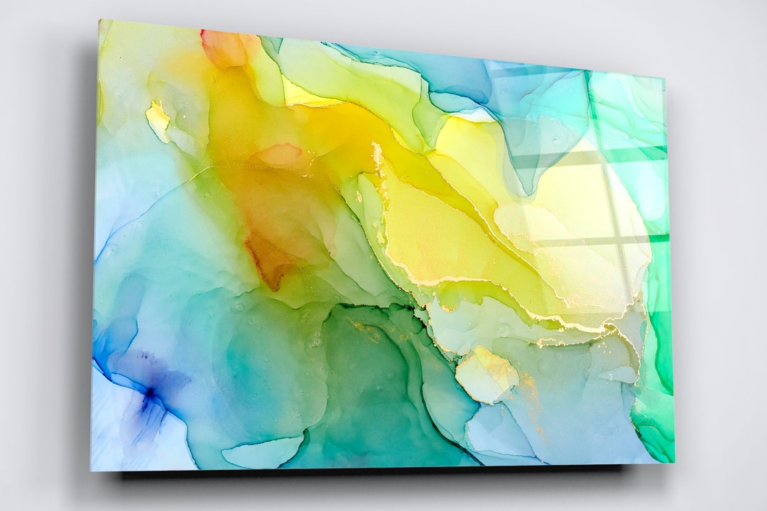 Abstract Art Acrylic Glass Wall Art, Large High Gloss Boho Home Decor Alcohol Ink Wall Art