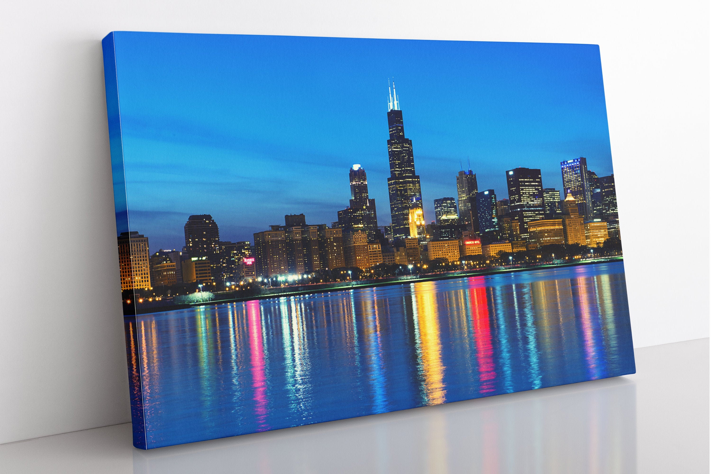 Chicago Illinois City Skyline Canvas Wall Art Framed Chicago Etsy