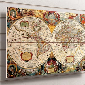 Vintage Weltkarte Aluminium Wandkunst, Wasserabweisende Metall Klassische Karte der Welt Druck Home Decor Wandkunst, fertig zum Aufhängen alter Welt Atlas.
