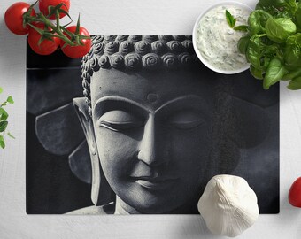 Planche à découper Bouddha en verre trempé, décoration de cuisine esthétique, cadeau