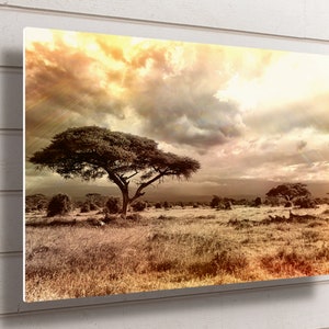 African Savannah Sunset Aluminium Wall Art, Waterproof African Landscape Home Decor Wall Art, Ready To Hang Nature Wall Art Print On Metal.