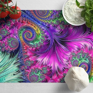 Fractal Art Tempered Glass Cutting Board: Boho Kitchen Decor