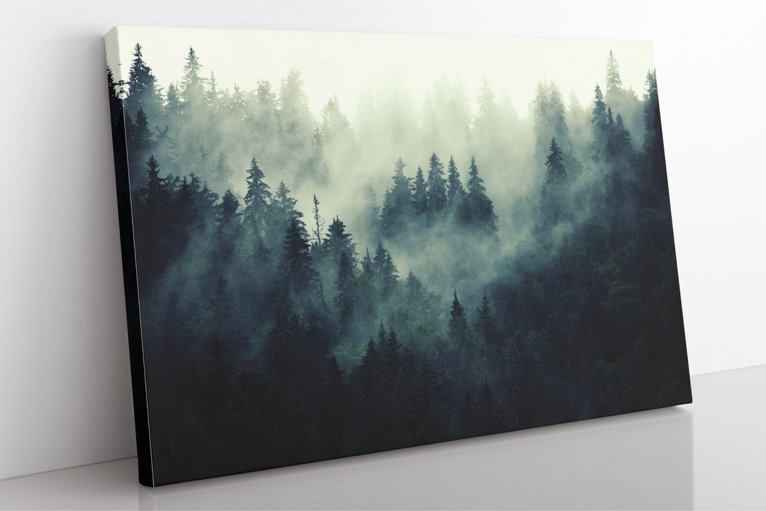 Misty Fir Forest Canvas Wall Art: Nature Landscape Home Decor - Etsy