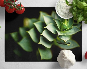 Planche à découper cactus en verre trempé : décoration florale pour la cuisine (15,3 x 11 po.)