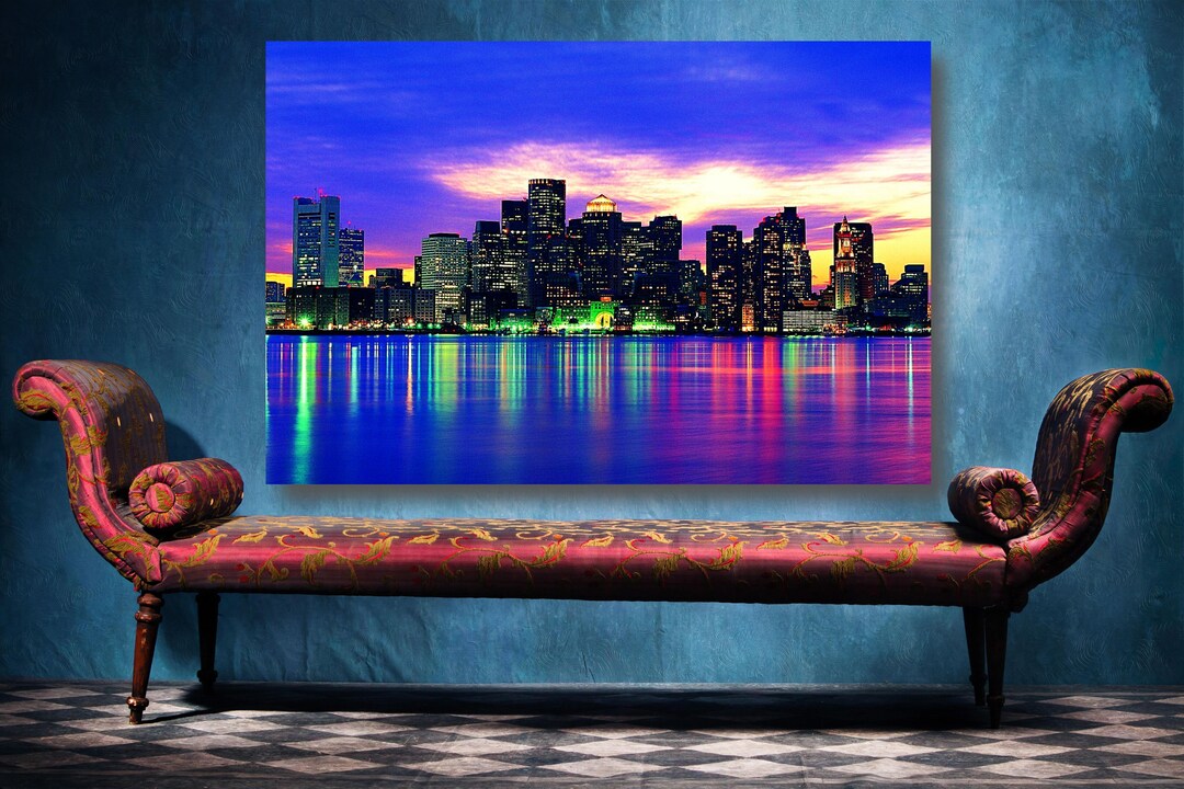 Boston Cityscape Wall Art, Large Unframed Boston City Skyline Poster Print Home Decor Wall Art