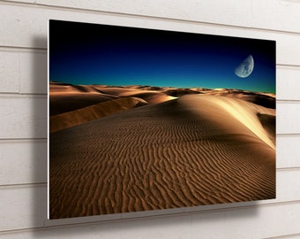 Sahara Desert Moonlight Aluminum Wall Art: African Landscape Print