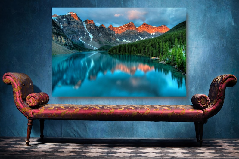 Large Framed Landscape Print Wall Decor Canada Mountain Lake Canvas Wall Art Aesthetic Room Decor Poster Print For Office And Home Decor.