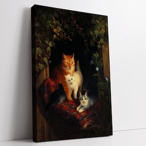 Henriette Ronner - Cat With Kittens Wall Art Canvas, Classical Art Fine Art Print, Aesthetic Room Decor, Home Decor Wall Art For Cat Lover.