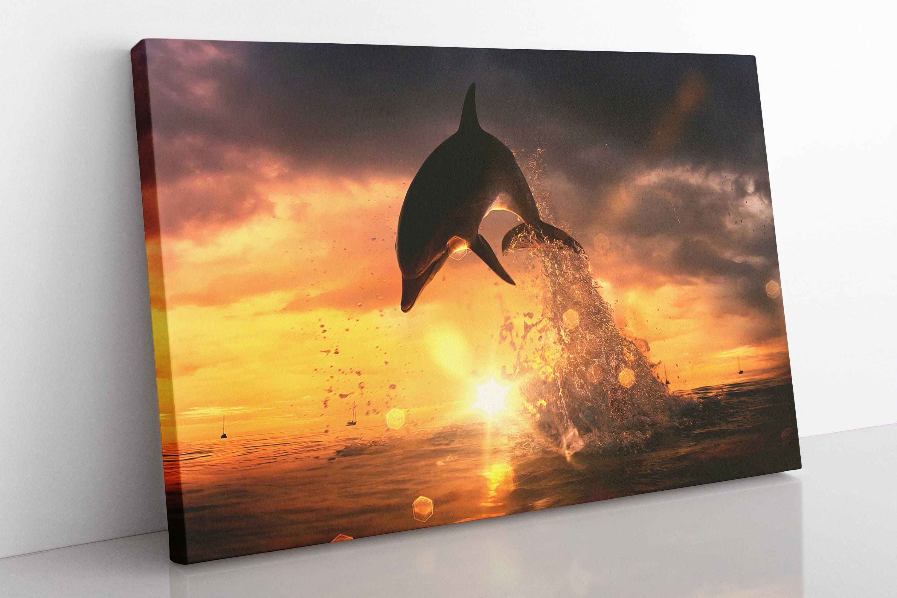 Dolphin Canvas Wall Art Large Framed Dolphin Print Home Decor Etsy