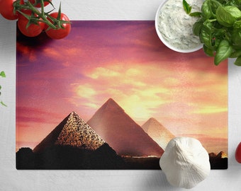 Planche à découper en verre trempé pyramides égyptiennes, décoration de cuisine paysage