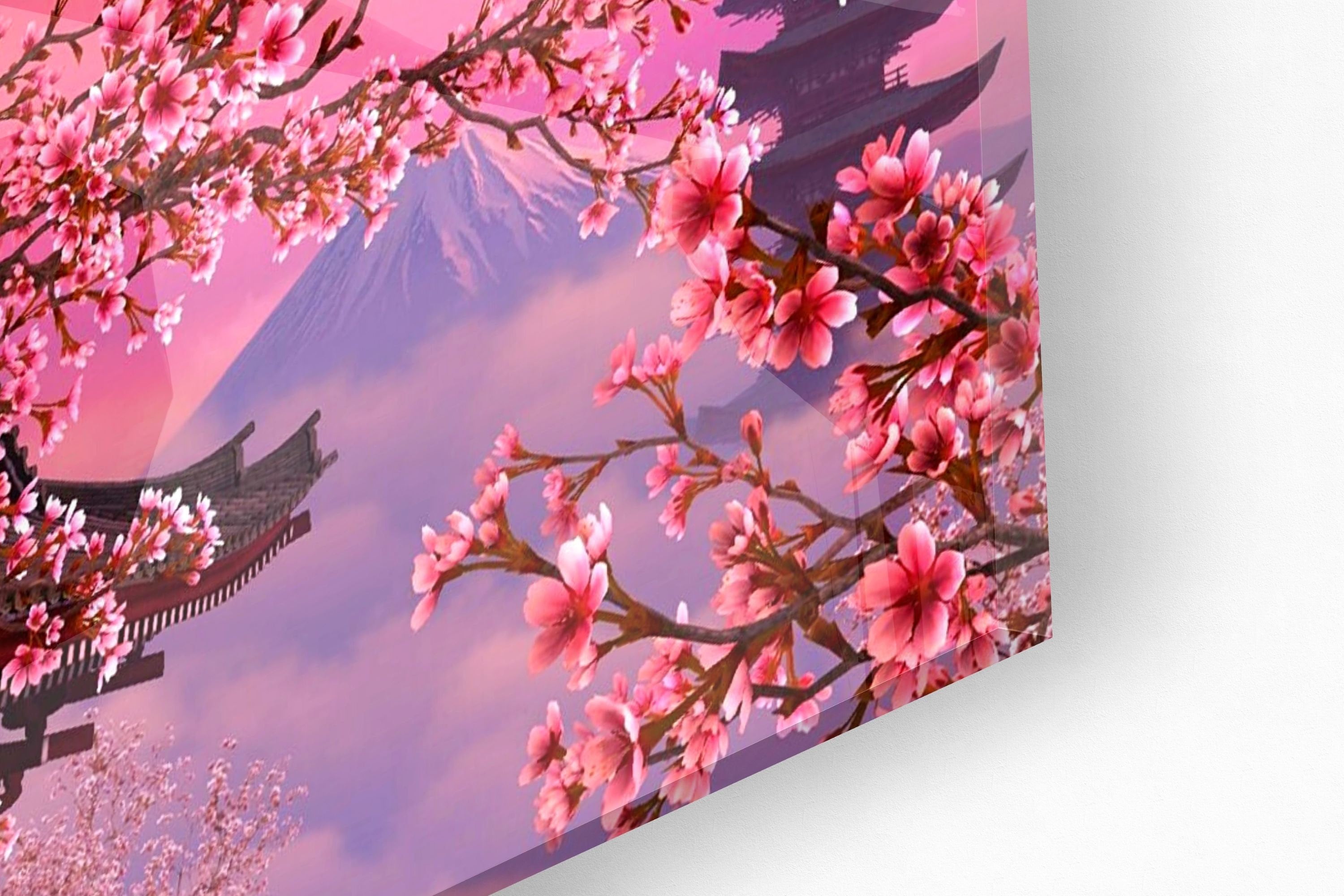 Cherry Blossom Mount Fuji Acrylic Glass Wall Art: Japan Floral