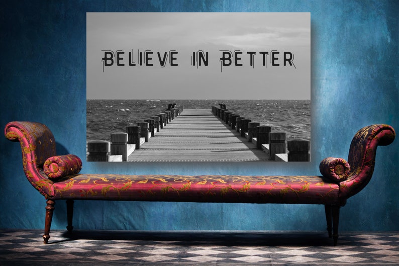 Large Framed Landscape Print Wall Decor Aesthetic Room Decor Poster Print For Home. Believe In Better Inspirational Quotes Wall Art Canvas