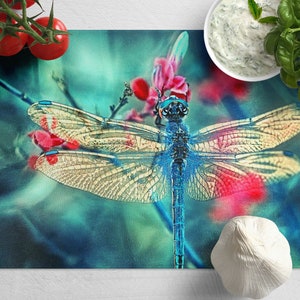 Dragonfly Tempered Glass Chopping Board, Dragonfly Placemat Aesthetic Kitchen Decor, Glass Cutting Board Housewarming Gift For Him And Her.