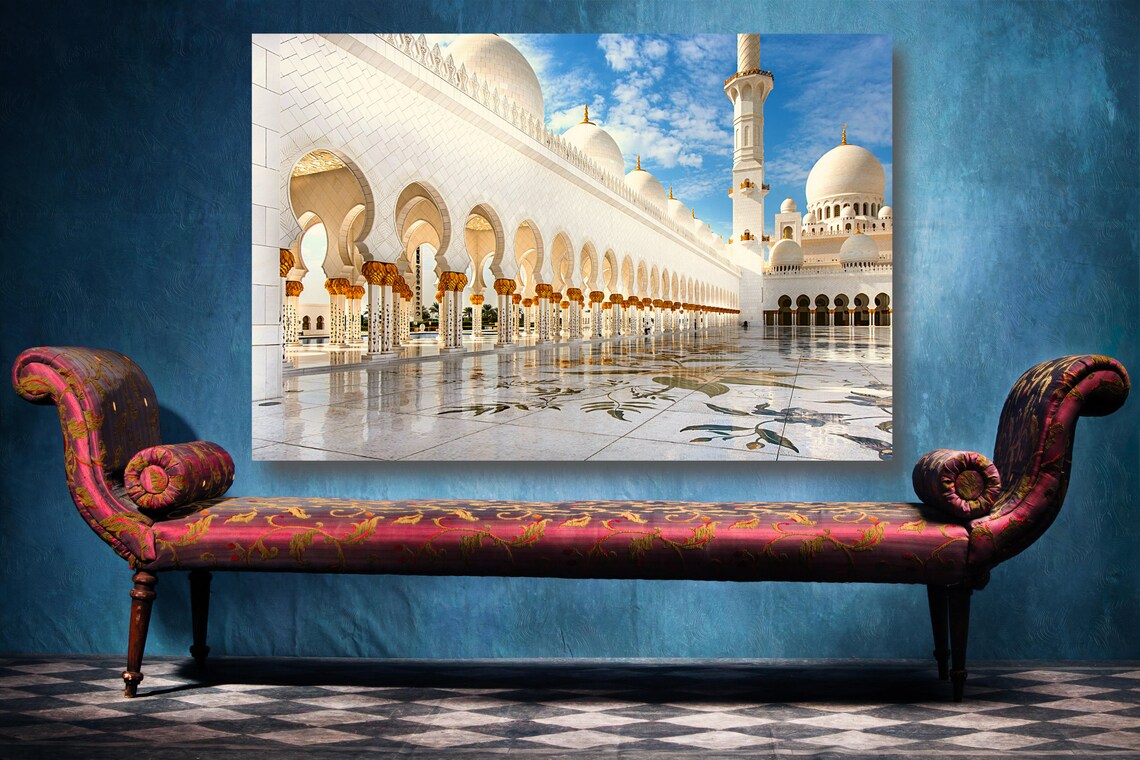 Abu Dhabi Mosque Canvas Wall Art Large Framed Islamic Print Etsy