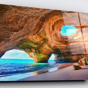 Algarve Portugal Beach Acrylic Glass Wall Art: Coastal Seascape Decor