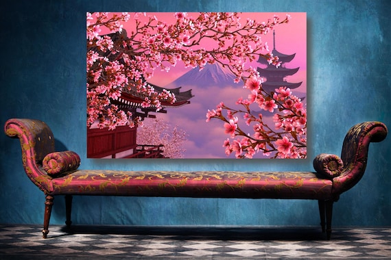 Mount Fuji Cherry Blossom Print: Japanese Landscape Wall Art