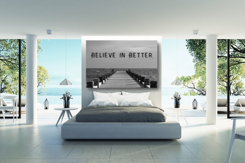 Large Framed Landscape Print Wall Decor Aesthetic Room Decor Poster Print For Home. Believe In Better Inspirational Quotes Wall Art Canvas