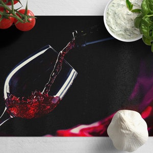 Red Wine Glass Tempered Glass Chopping Board, Wine Lover Placemat Aesthetic Kitchen Decor, Glass Cutting Board Housewarming Gift.