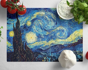 Van Gogh Starry Night Tempered Glass Cutting Board: Kitchen Decor