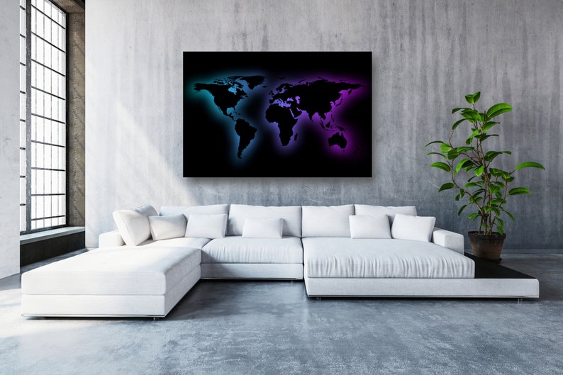 Large Framed Landscape Print Wall Decor Aesthetic Room Decor Poster Print Modern Wall Art Home Decor. Black World Map Canvas Wall Art