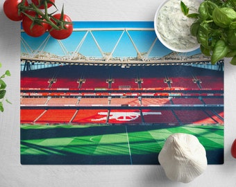 Planche à découper en verre trempé Emirates Stadium d'Arsenal : décoration de cuisine pour ventilateur