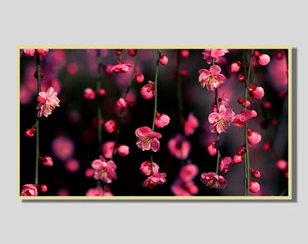Décoration pour téléviseur Samsung avec cadre en fleurs de cerisier : impression florale minimaliste (téléchargement numérique)
